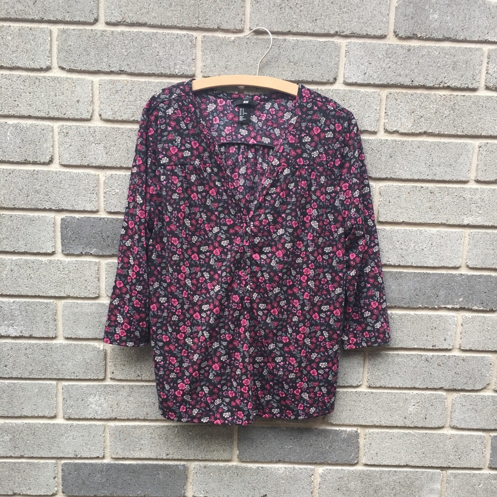 H&M Floral Henley Blouse